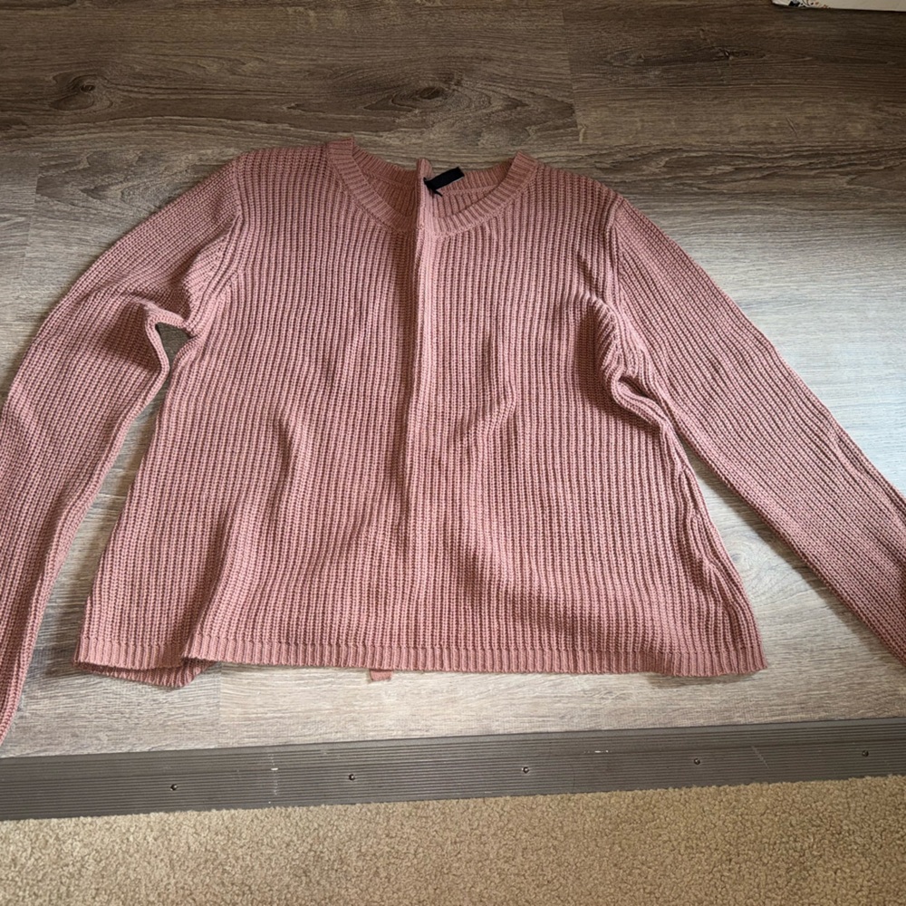 moon & madison Dusty Pink Ribbed sweater with tie back